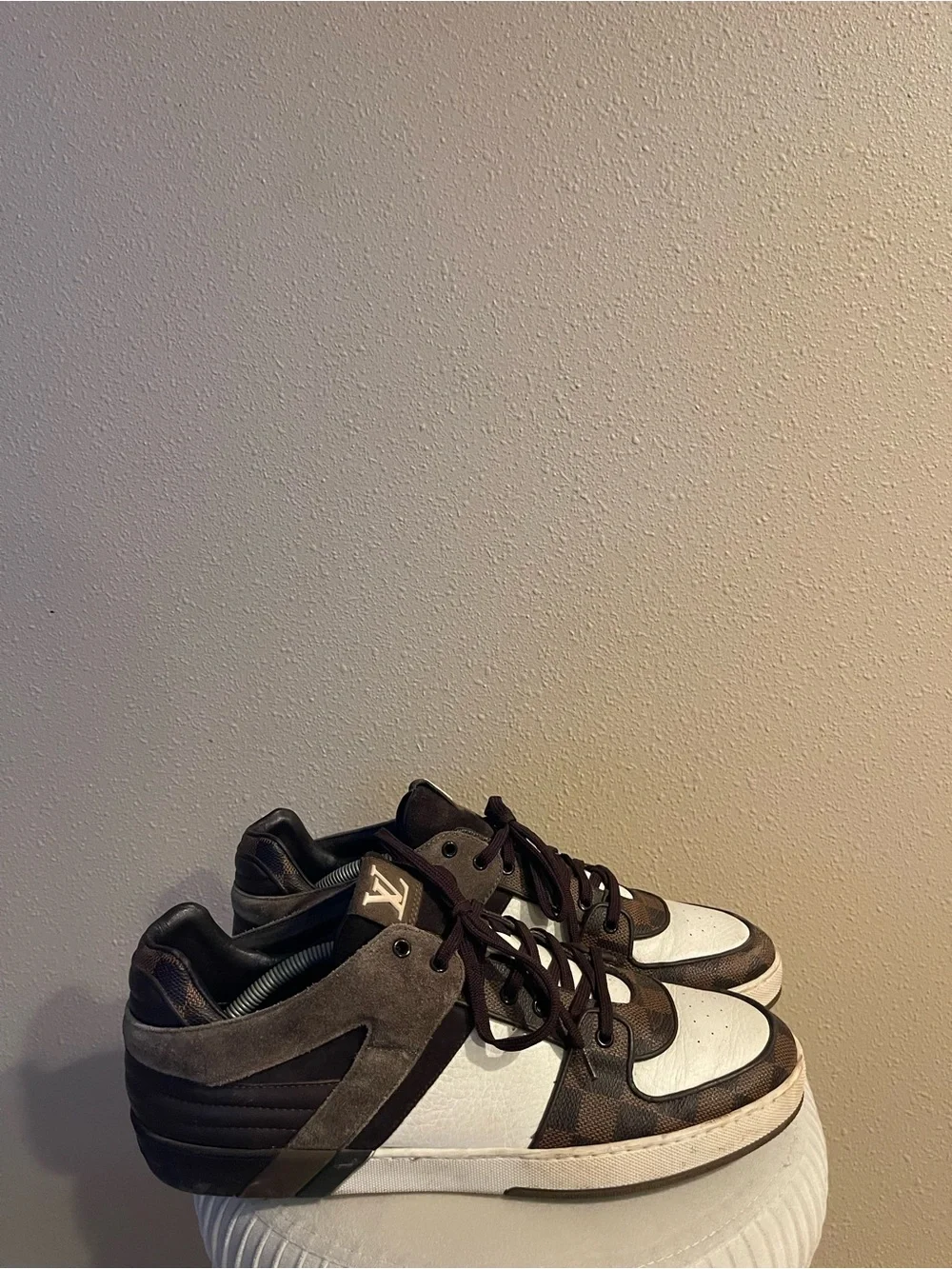 Louis Vuitton Brown, White & Gray Low-Top Sneakers